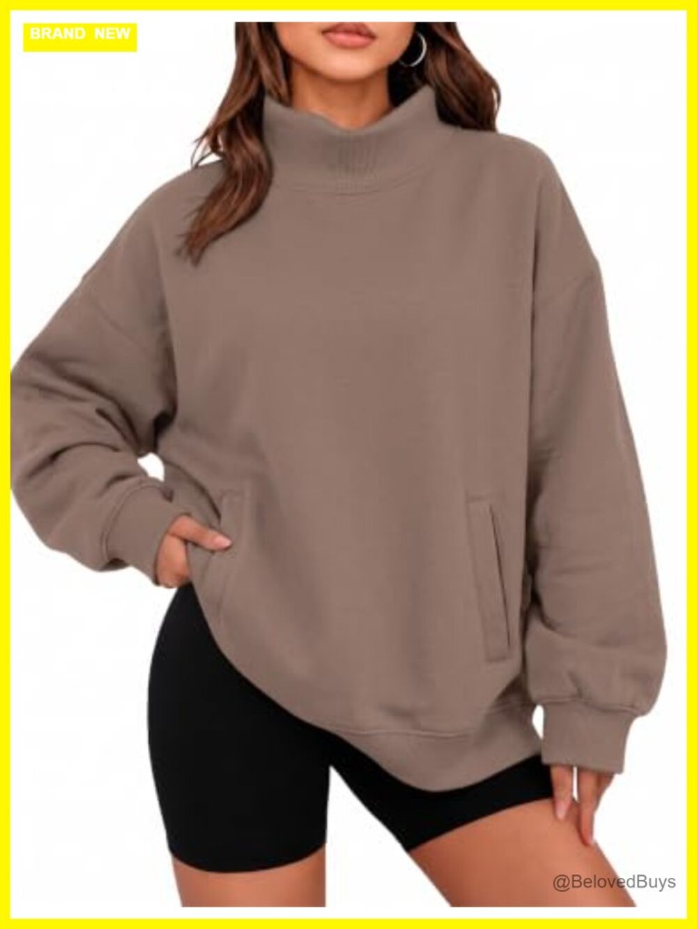 Women's Oversized Fleece Mock Neck Sweatshirt Pullover with Pockets